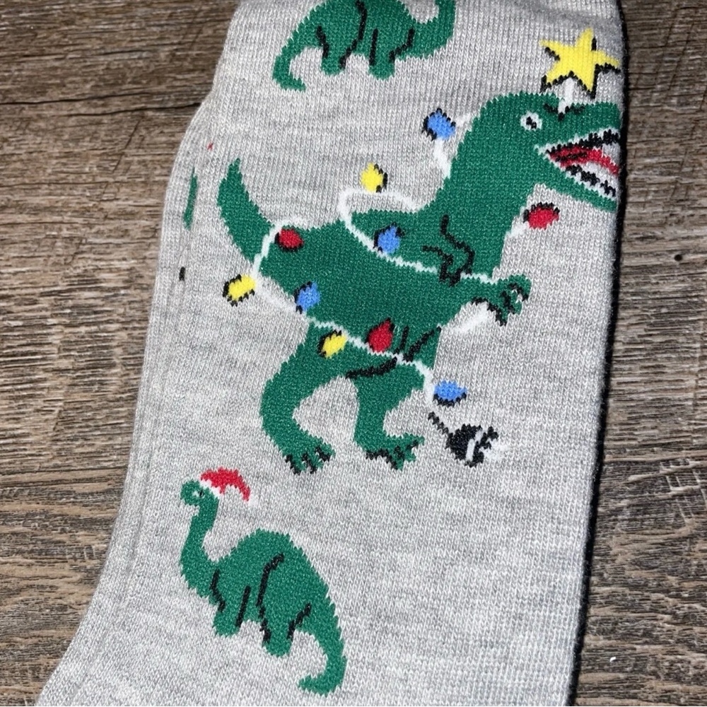 LegAle Dinosaur Christmas Have You Been Naughty or Nice Socks Men's sz 8-12
